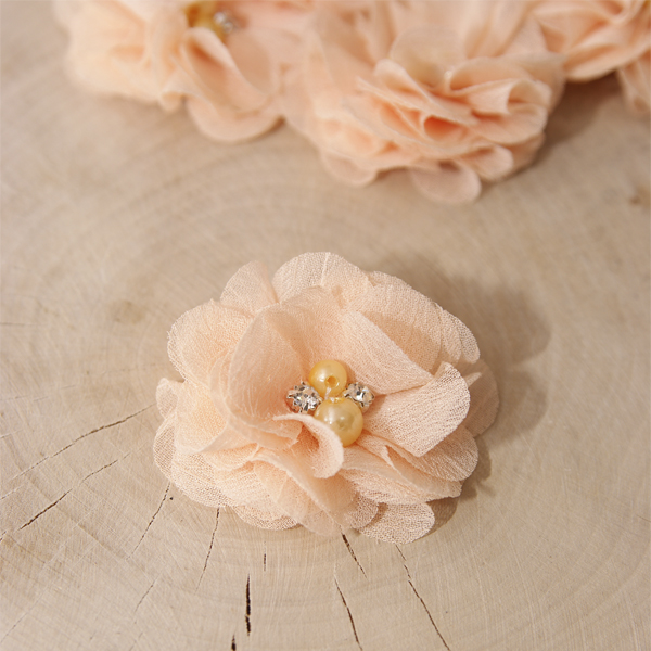 Цветок шифоновый 5 см, цвет персиковый