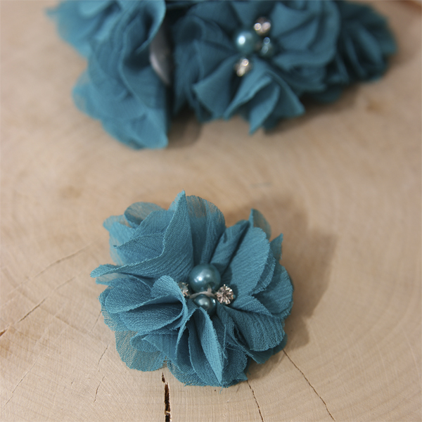 Цветок шифоновый 5 см, цвет ярко-бирюзовый
