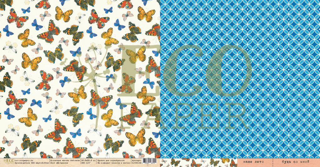 Бумага для скрапбукинга Eco paper "Атлас бабочек". мотыльки (ECO32)