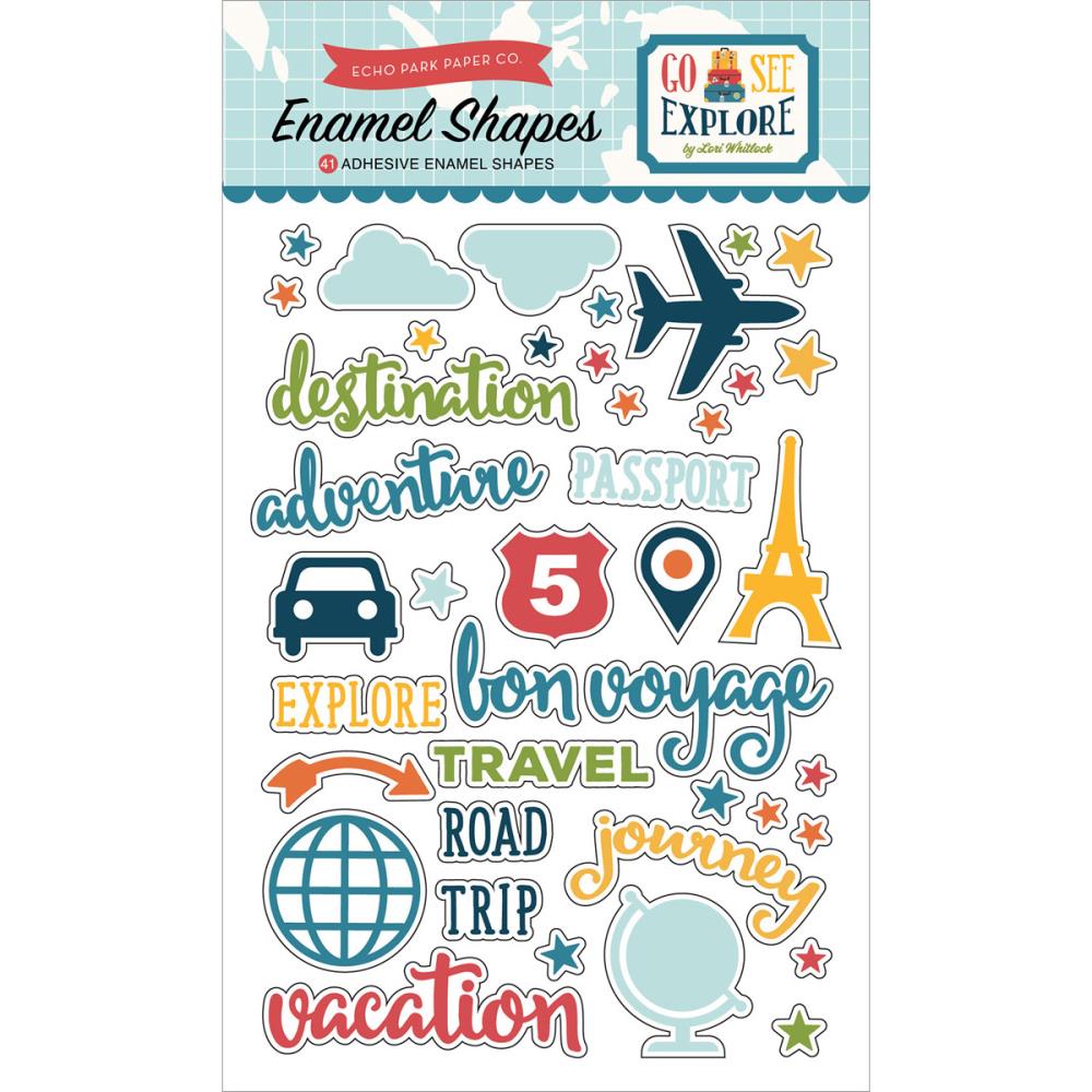 Эмалевые наклейки Echo Park "Go, see, explore"