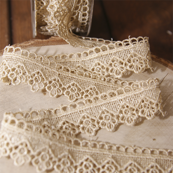 Кружево гипюрное 2,5 см "Фестоны с цветочком", цвет бежевый