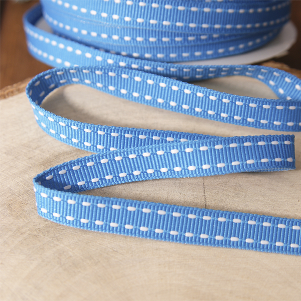 Лента репсовая 0,9 см с прострочкой, цвет голубой