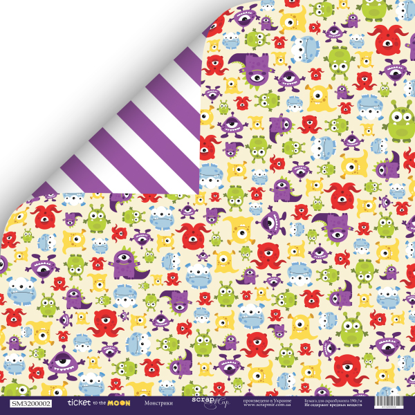 Бумага Scrapмир "Ticket to the Moon", Монстрики (SM245)