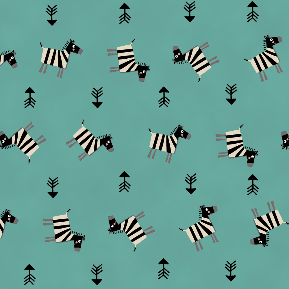 Ткань лоскутная 50 х 55 см "4500", зебры на бирюзовом