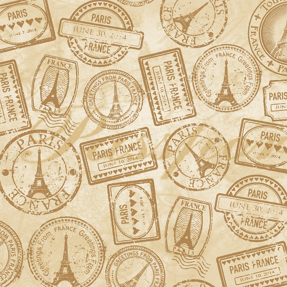 Ткань лоскутная 50 х 55 см "2503", почтовые штемпели Франция