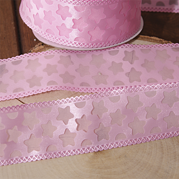 Лента 4 см "Звёзды розовые"
