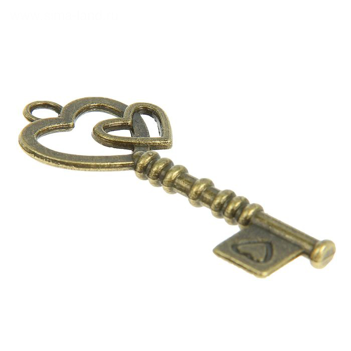 Подвеска "Ключ с двойным сердцем". Цвет античный бронзовый (554)