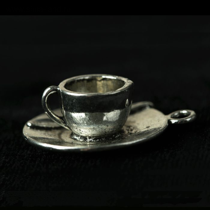 Подвеска "Чашка на блюдце и ложка". Цвет серебряный (560)