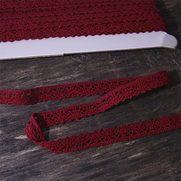 Кружево вязаное 15 мм, цвет бордовый