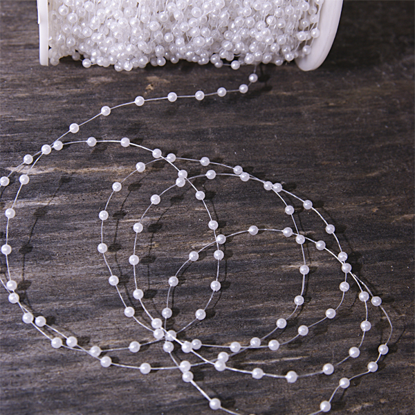 Нить с бусинами 3 мм на леске, цвет белый