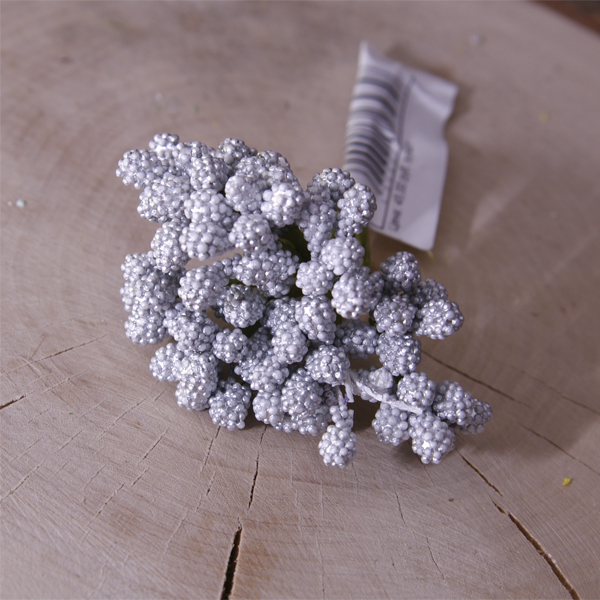 Букетик ягодный "Тычинки-шишечки", цвет серебряный