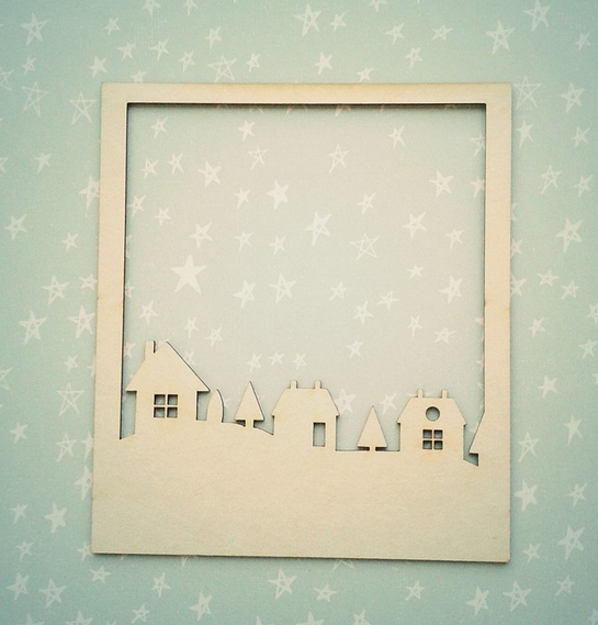 Чипборд WoodCraft "Полароид с домиками"