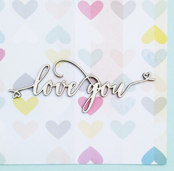 Чипборд WoodCraft "Love you с сердечками"
