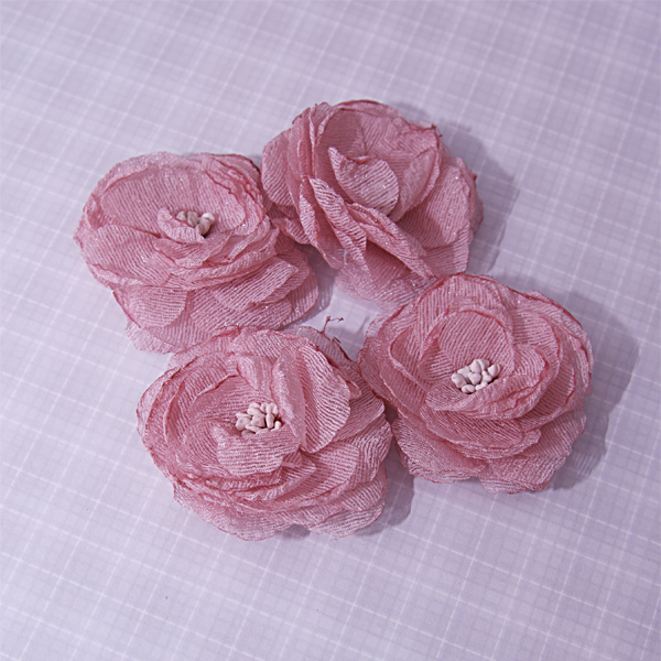 Цветочки тканевые многослойные 5,5 см, цвет розовый 4 шт