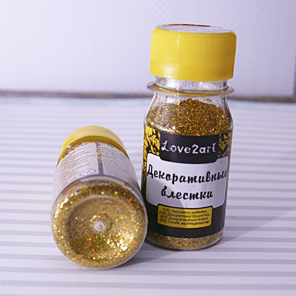 Блёстки (сухой глиттер) Love2art , цвет золотой голографический