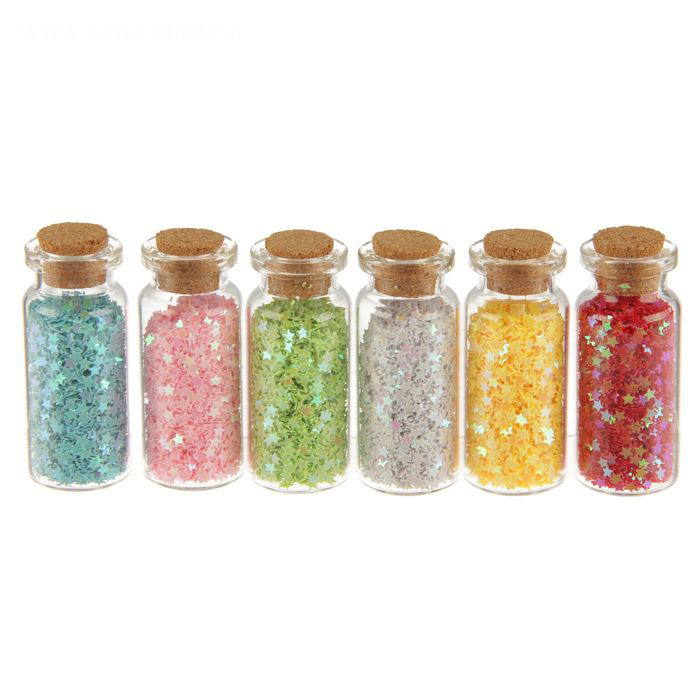 Набор блёсток в баночках с пробками "Яркие звёздочки"