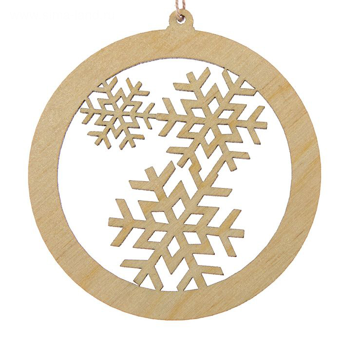 Деревянный декор с подвесом "Снежинки", + нитка
