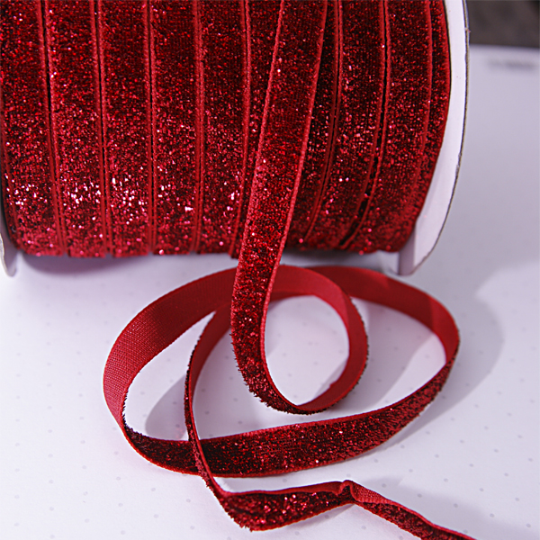 Тесьма с блёстками 12 мм, цвет красный