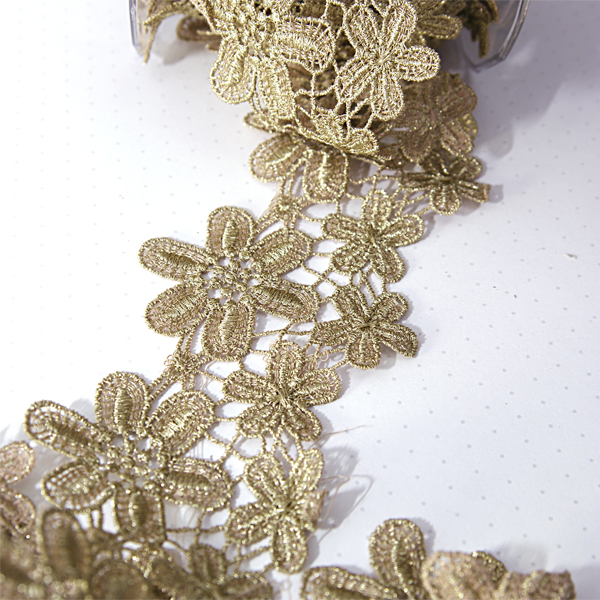 Кружево 8 см "Цветы", цвет золотой