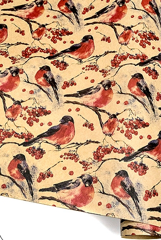 Бумага упаковочная крафт 100 х70 см "Снегири"
