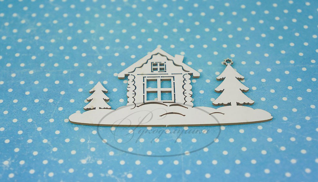 Вырубка из чипборда Рукоделушка "Зимний домик 1"