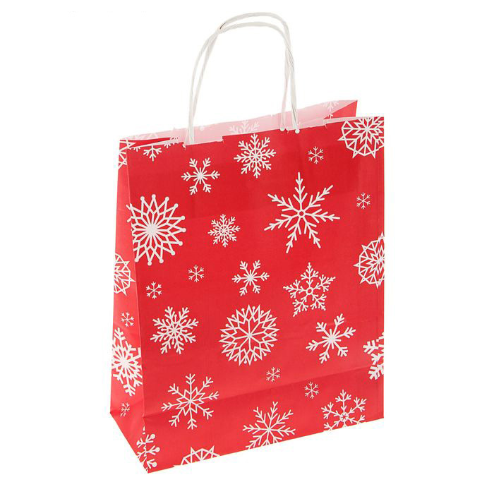 Пакет подарочный крафт "Волшебная ночь", красный со снежинками