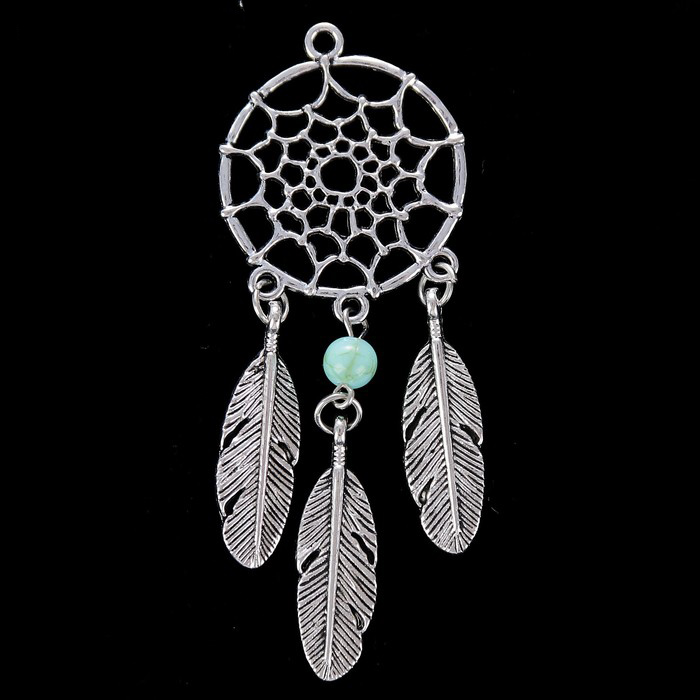Подвеска металлическая "Ловец снов с бирюзой". Цвет серебряный (126)