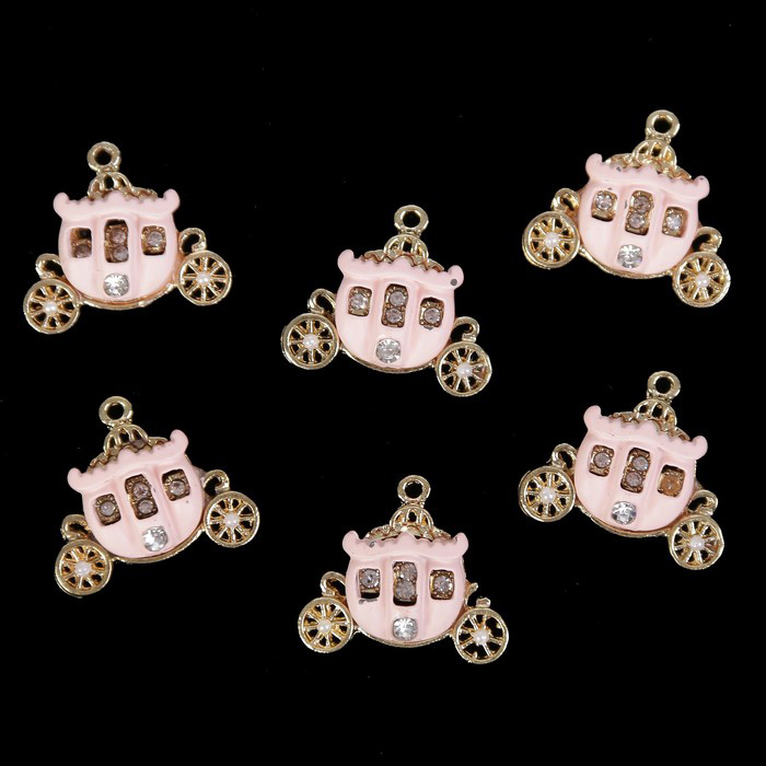 Подвеска металлическая "Карета светло-розовая" со стразами (391)