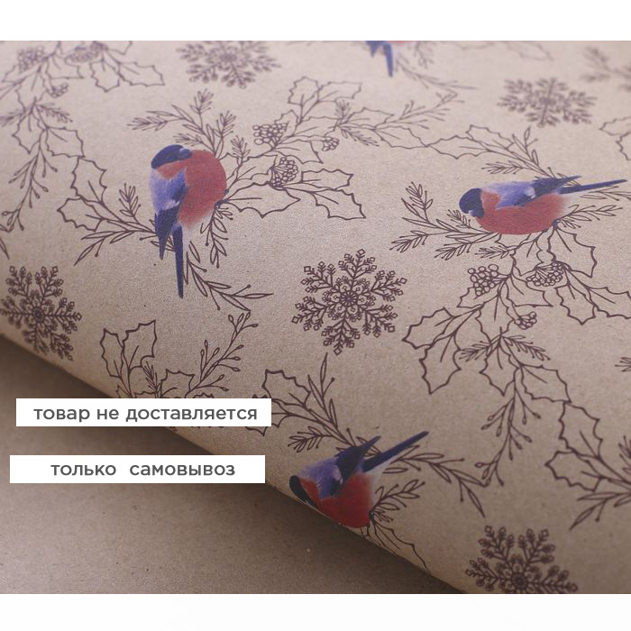 Бумага упаковочная крафт "Зимние снегири", 50х70 см
