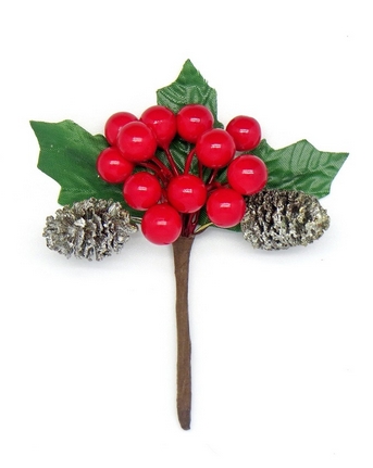 Декоративный букетик "Зимний красный с шишечками"