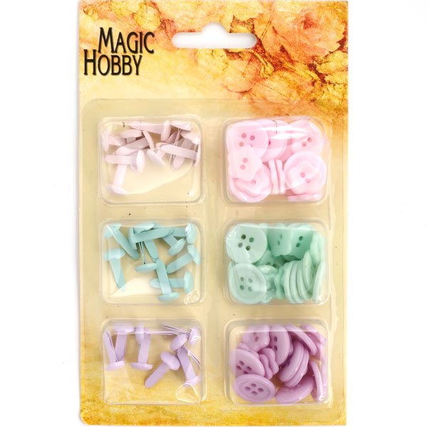 Набор декора "Брадс + пуговки", розовый, мятный, сиреневый