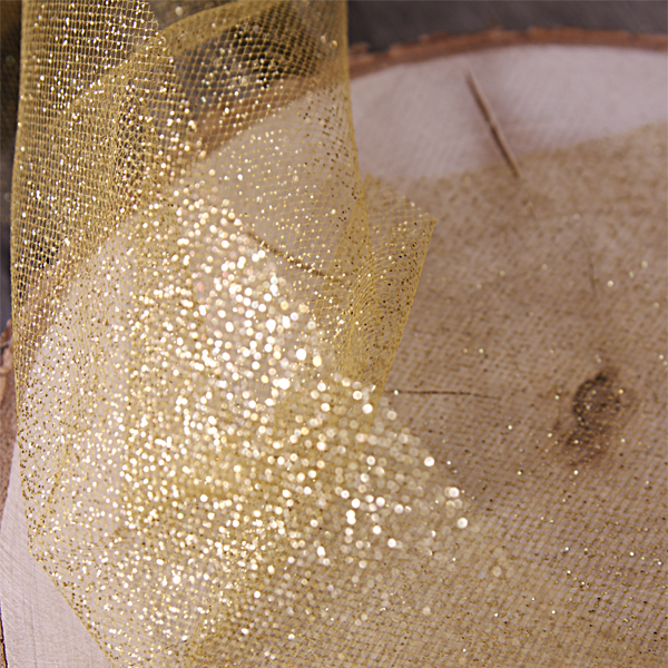 Тюль-сетка 15 см, цвет золото с блёстками