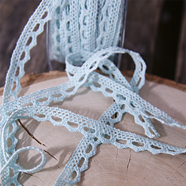 Кружево вязаное 1 см "треугольнички", цвет мятно-голубой (144033)