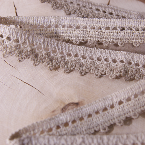 Кружево вязаное льняное 17 мм, цвет бежево-коричневый