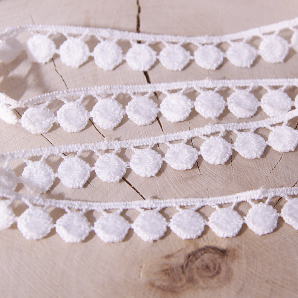 Кружево хлопковое 1 см "Кружочки", цвет молочный белый