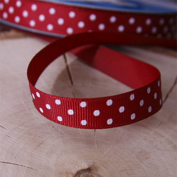 Лента репсовая 12 мм "Горошек", цвет красный