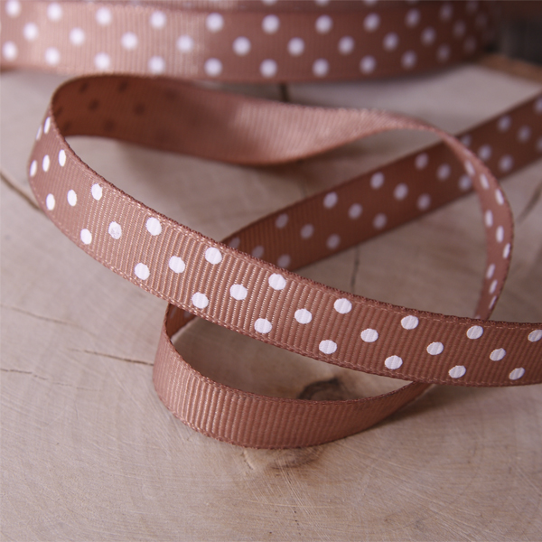 Лента репсовая 12 мм "Горошек", цвет бежевый