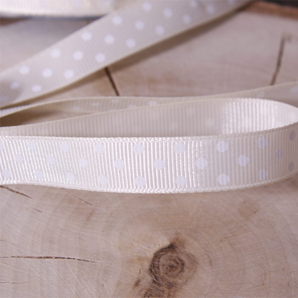 Лента репсовая 12 мм "Горошек", цвет кремовый