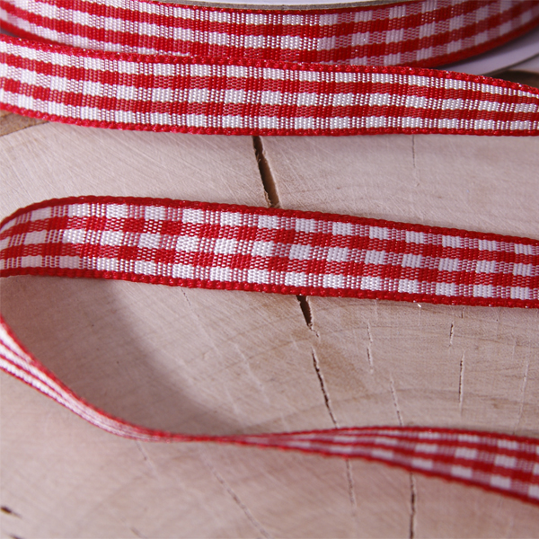 Лента 10 мм "Клетка", цвет красно-белый