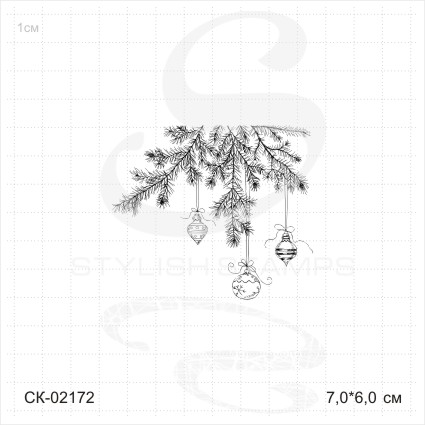 Штамп Stylish Stamps "Еловая ветвь с 3-мя игрушками"