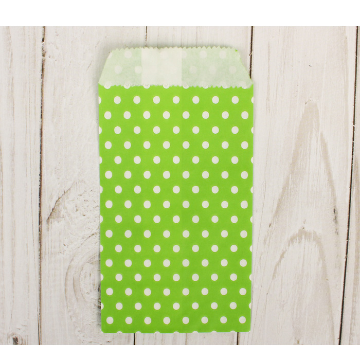 Бумажный пакет 8 х 15 см "Горошек" , цвет салатовый