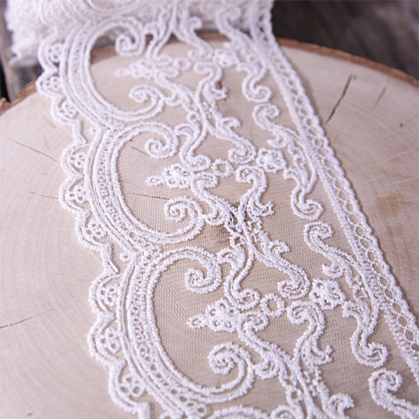 Кружево на сетке 9,5 см "Орнамент", молочный белый