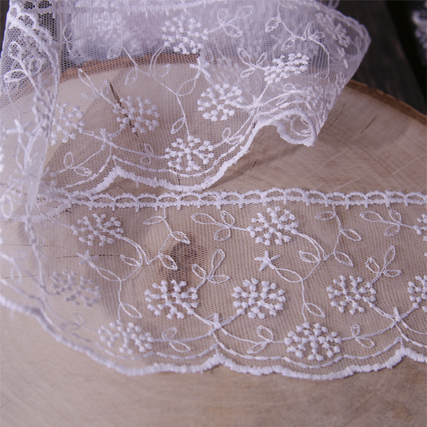 Кружево на сетке 70 мм "Одуванчики", цвет белый (923565)