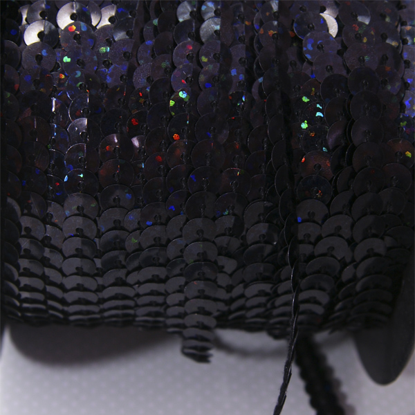 Тесьма из пайеток 6 мм, цвет радужный чёрный