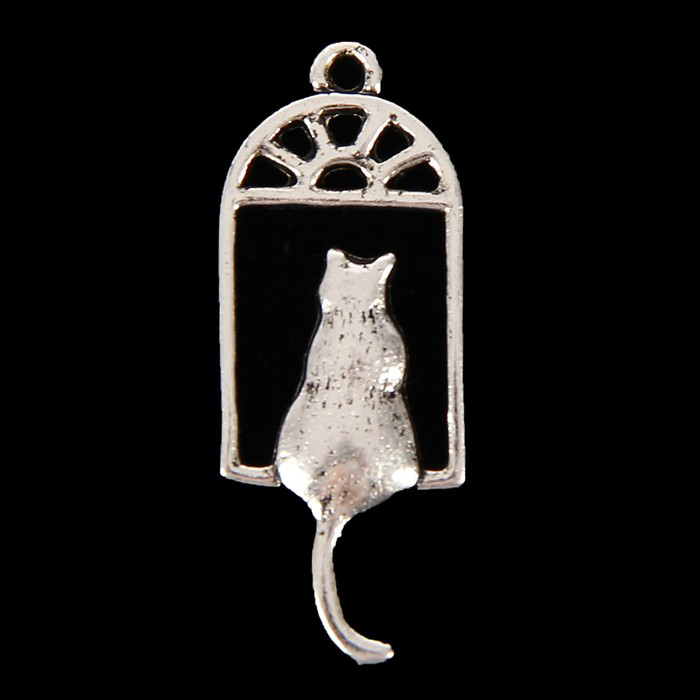 Подвеска металлическая "Кот на окне", цвет серебряный (675)