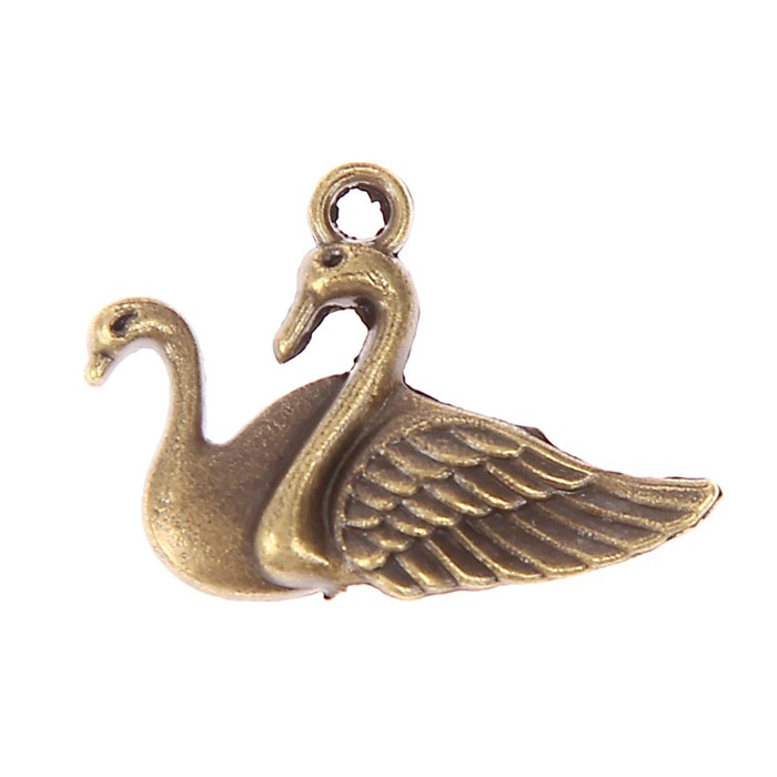 Подвеска металлическая "2 лебедя", цвет античный бронзовый (676)