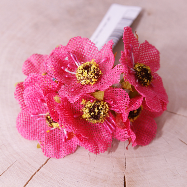 Букет цветов из джутовой ткани, цвет ярко-розовый