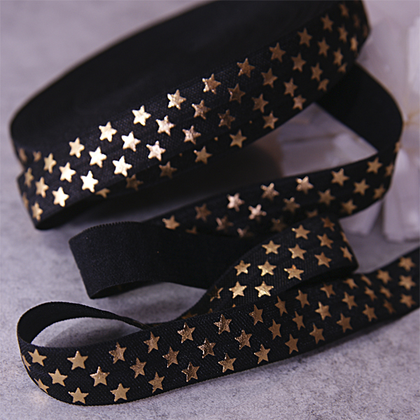 Резинка для блокнотов "Звёздочки", золотые на черном