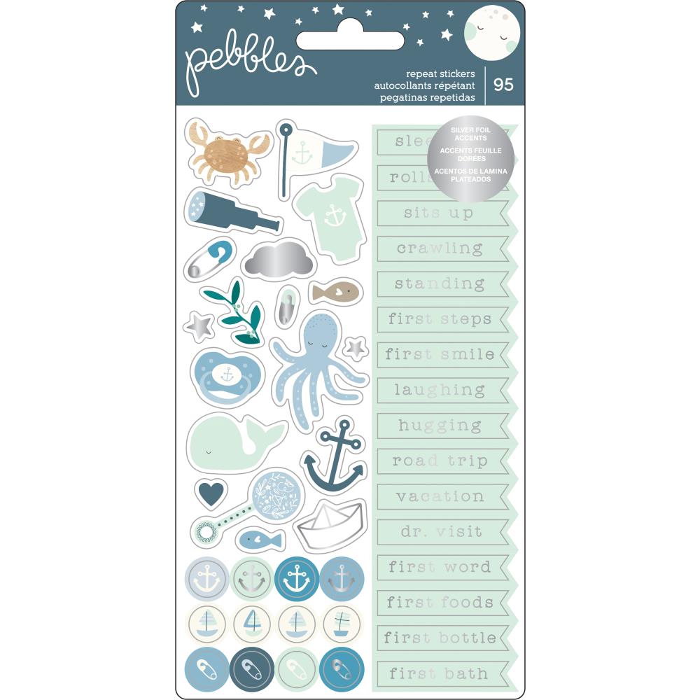 Наклейки Pebbles "Night Night Baby Boy", фразы и фигурки