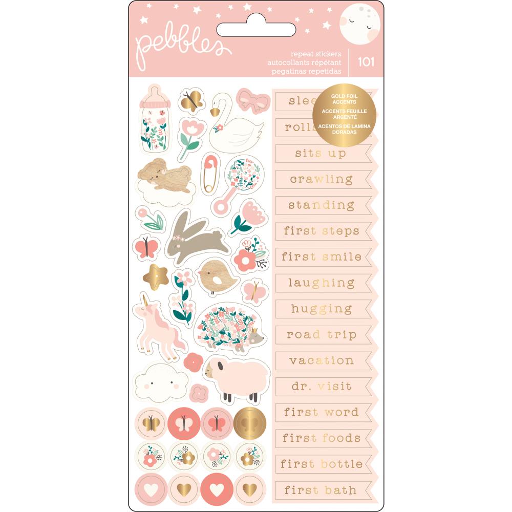 Наклейки Pebbles "Night Night Baby Girl", фразы и фигурки